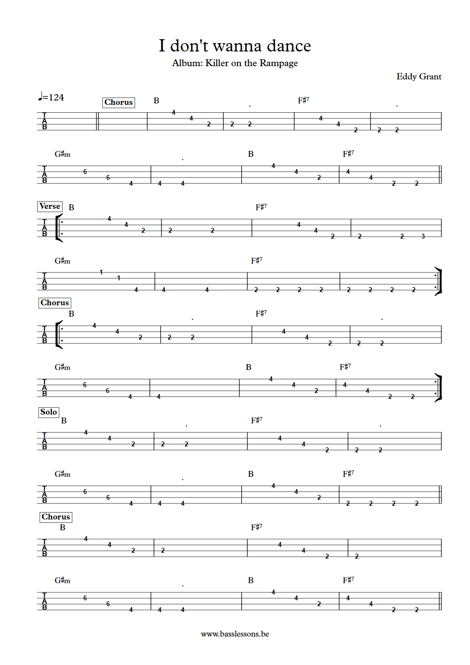 Eddy Grant I don't wanna dance Unknown Bass Tab