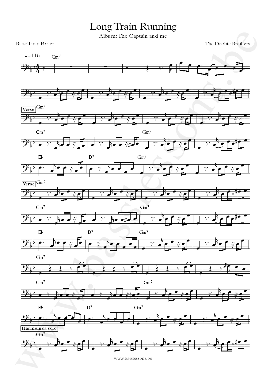 Doobie Brothers Tiran Porter bass transcription of lLong Train Running