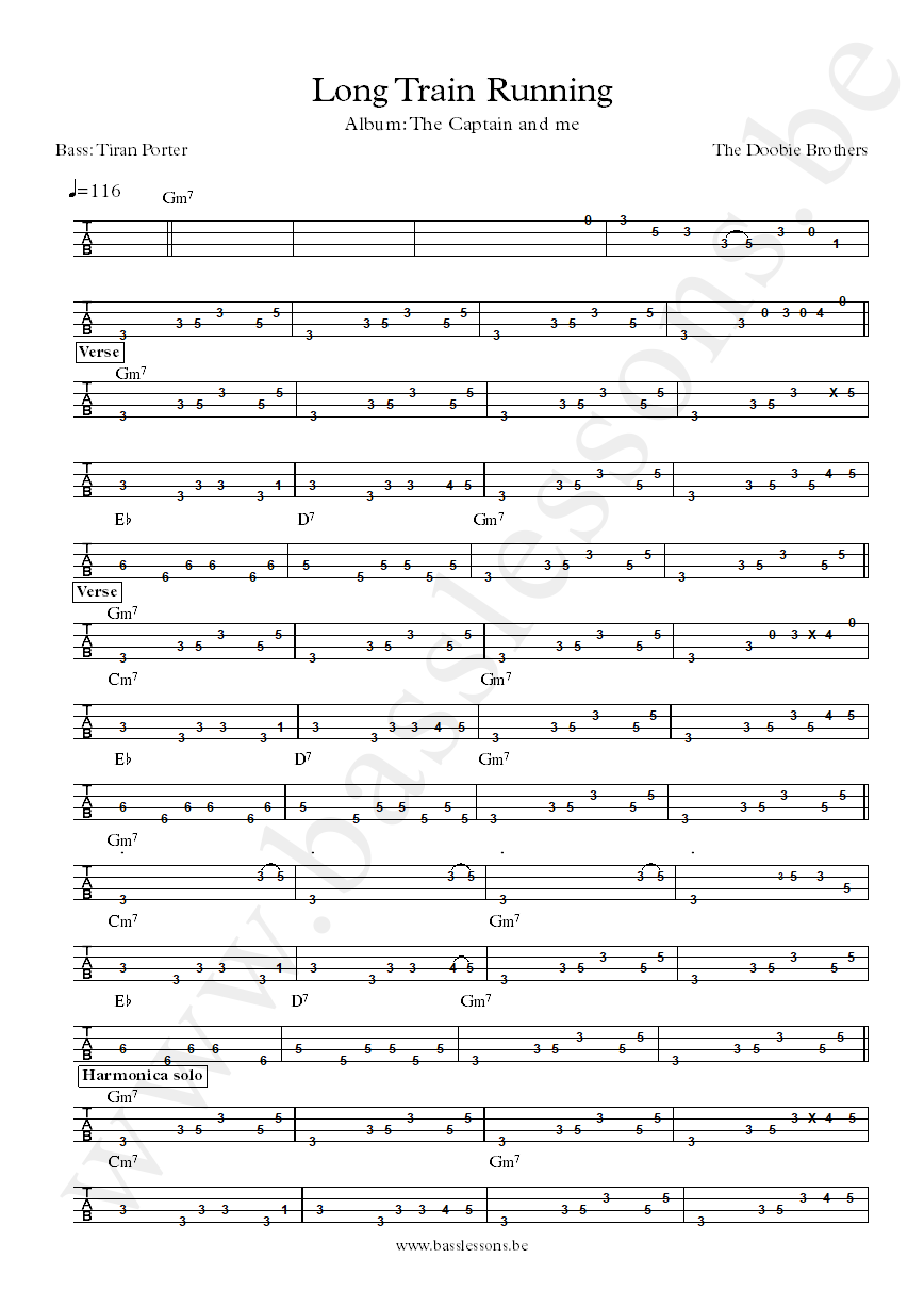 Doobie Brothers Tiran Porter bass tab of lLong Train Running