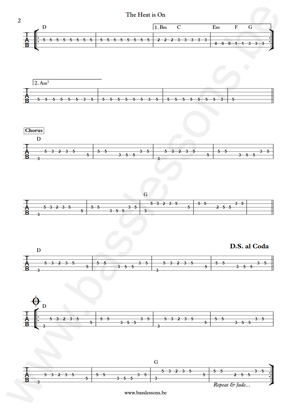 Glenn Frey The Heat Is On Harold Faltermeyer synth Bass Tab part 2