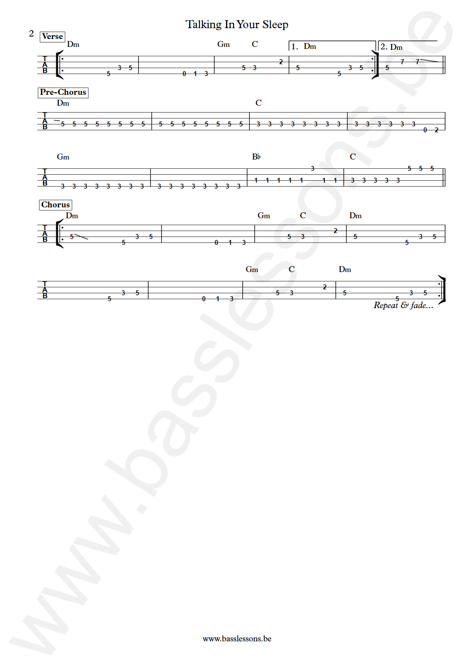 The Romantics Talking In Your Sleep Mike Skill Bass Tab part 2