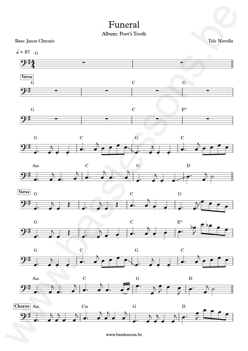 Tele Novella Funeral Jason Chronis Bass Transcription