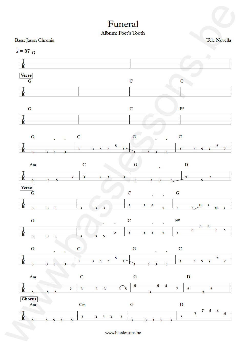 Tele Novella Funeral Jason Chronis Bass Tab