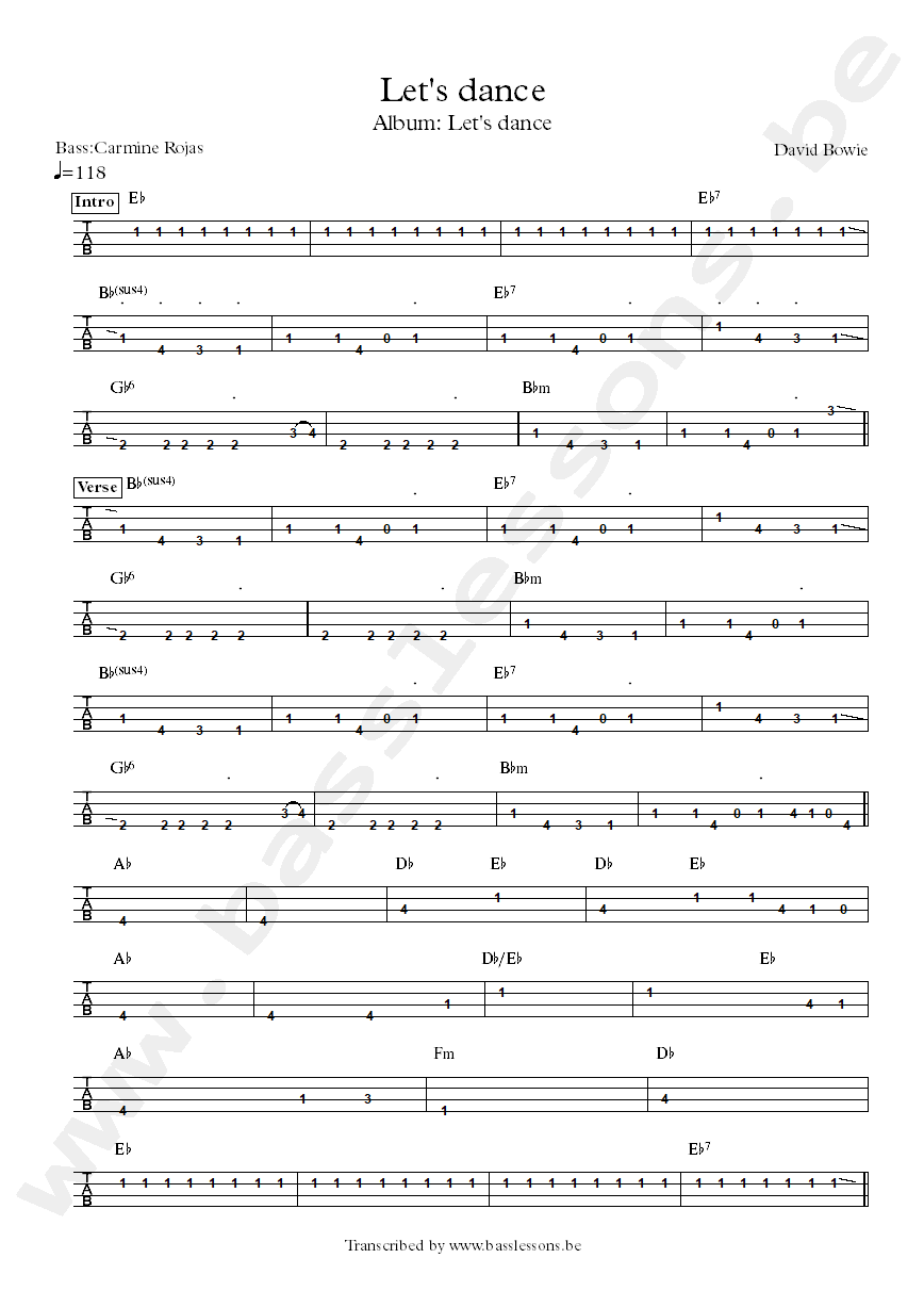 David Bowie - Let's Dance bass tab