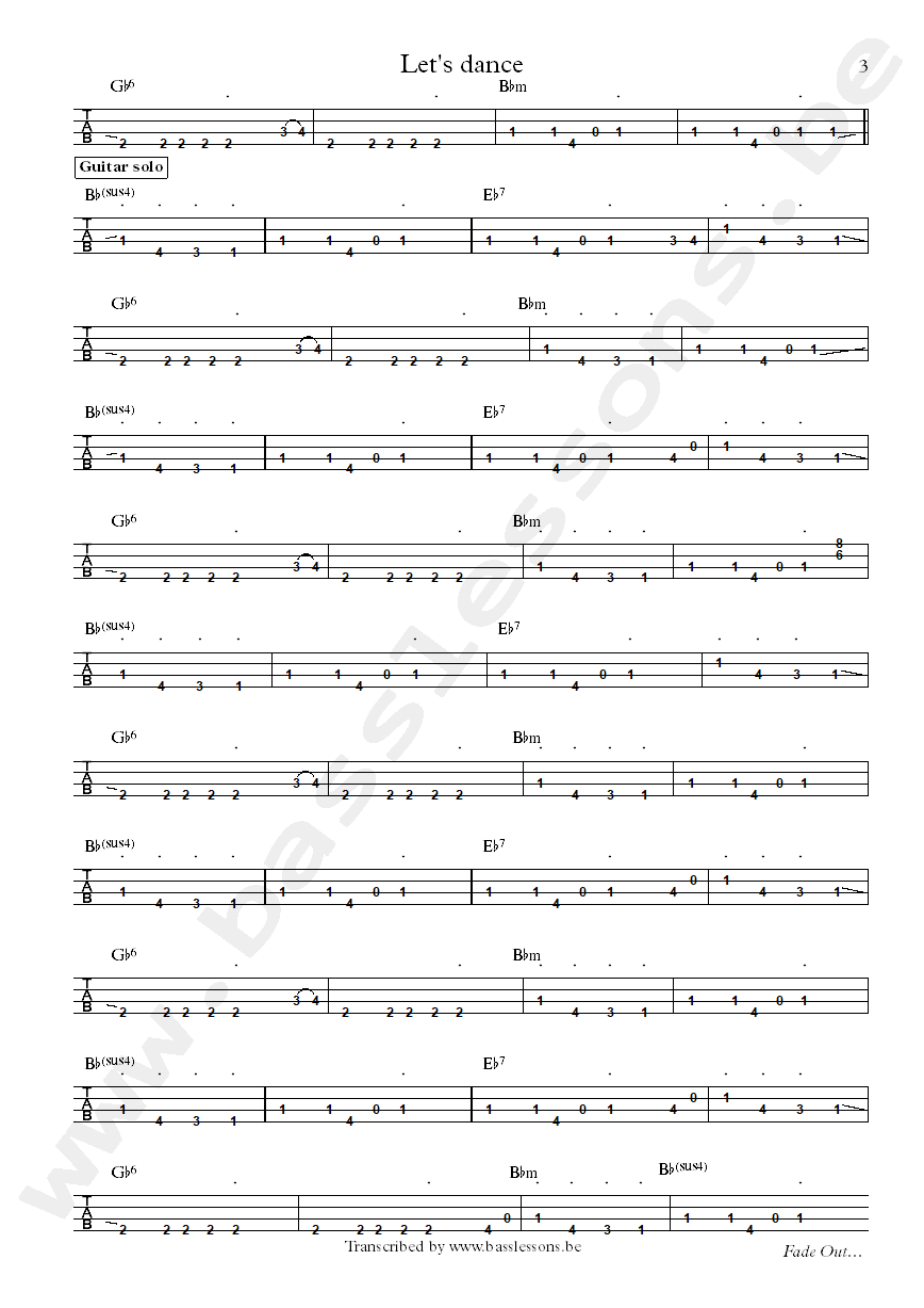 David Bowie - Let's dance bass tab part 3
