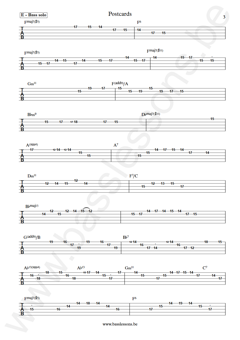 Yellowjackets Postcards Jimmy Haslip Bass Tab part 3