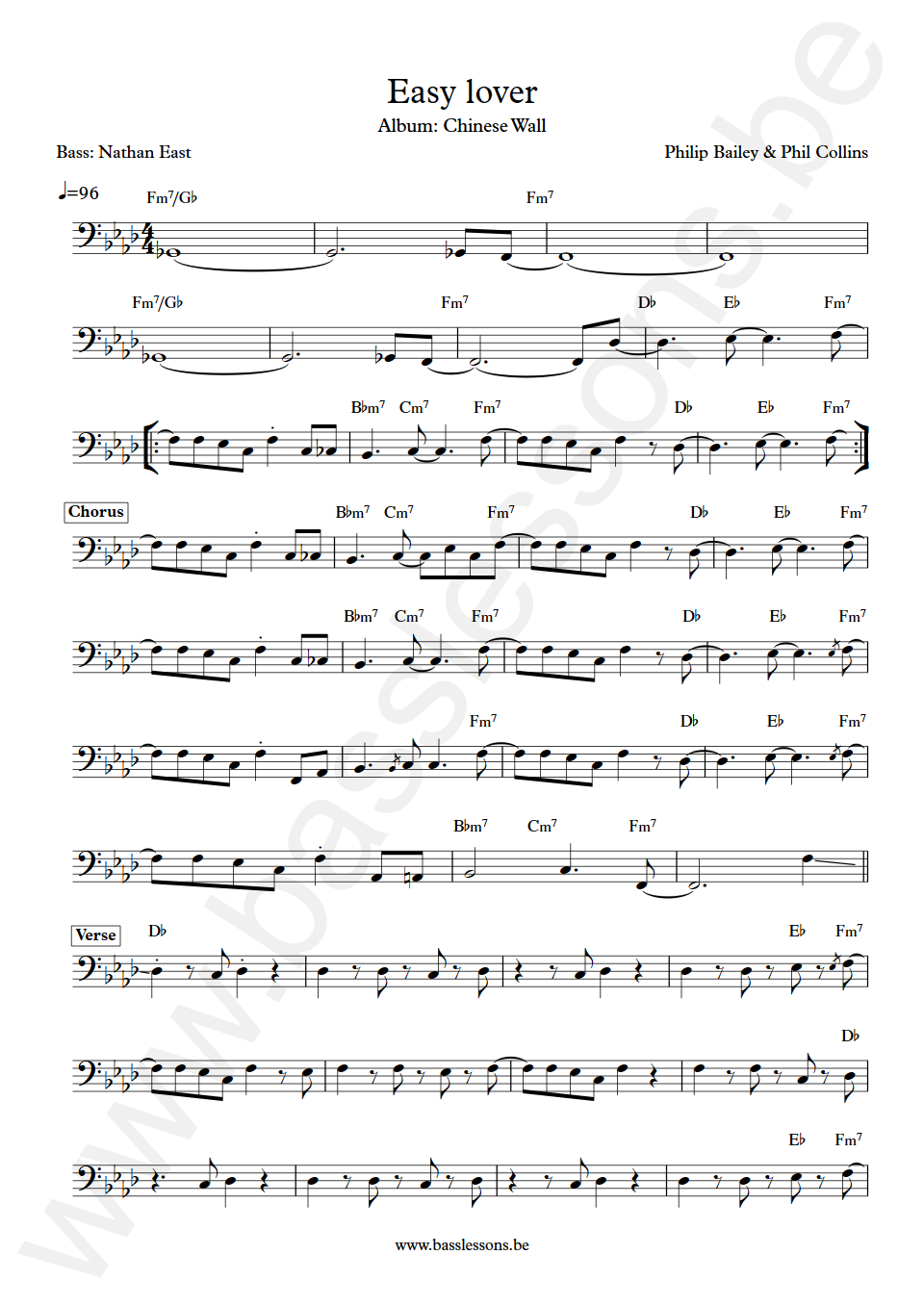 Philip Bailey and; Phil Collins Easy lover Nathan East Bass Transcription