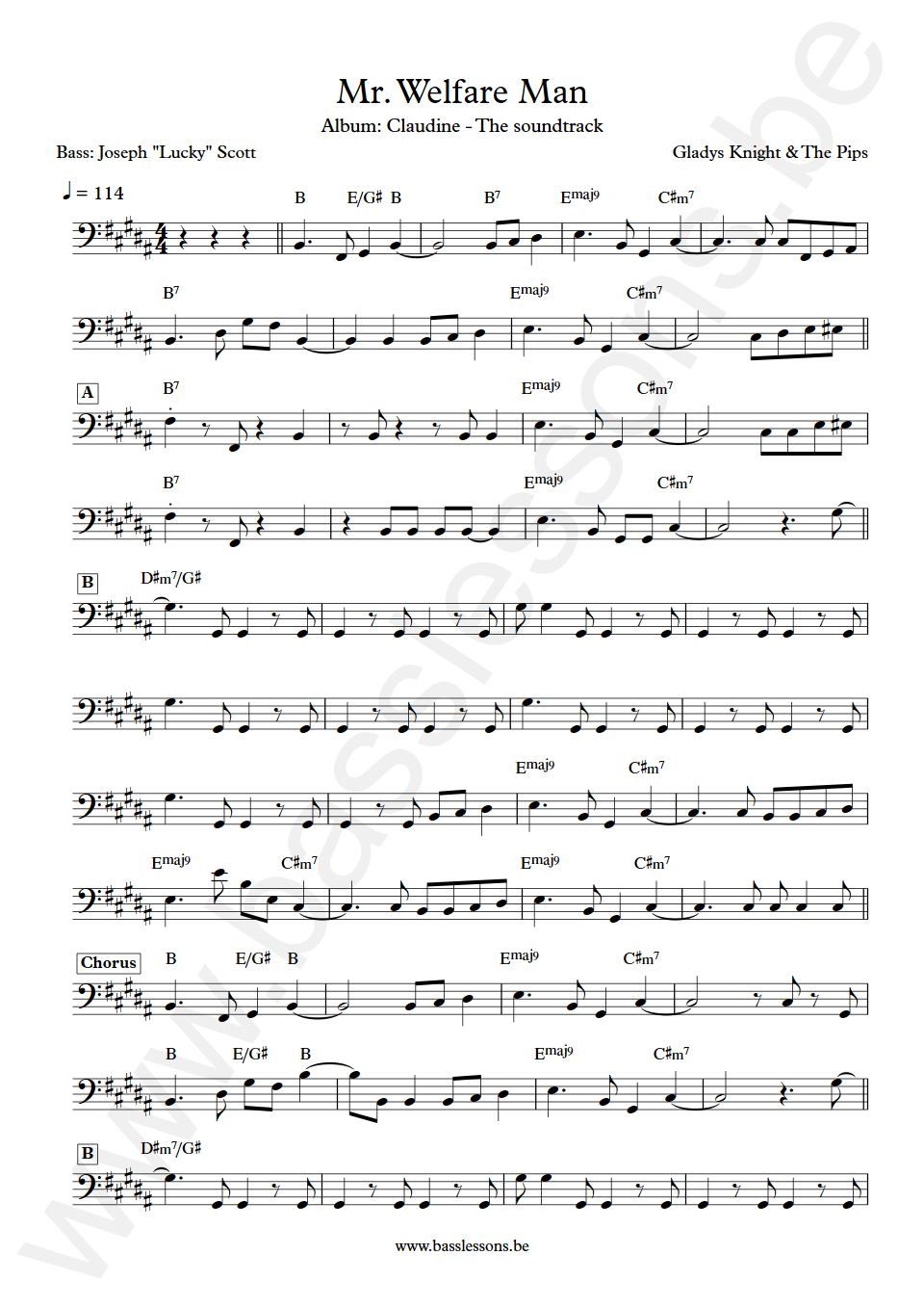 Gladys Knight and The Pips Mr. Welfare Man Joseph Lucky Scott Bass Transcription