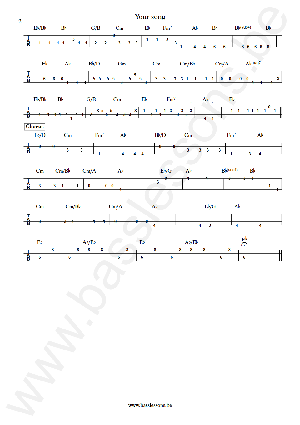 Elton John Your song Dave Richmond upright Bass Tab part 2