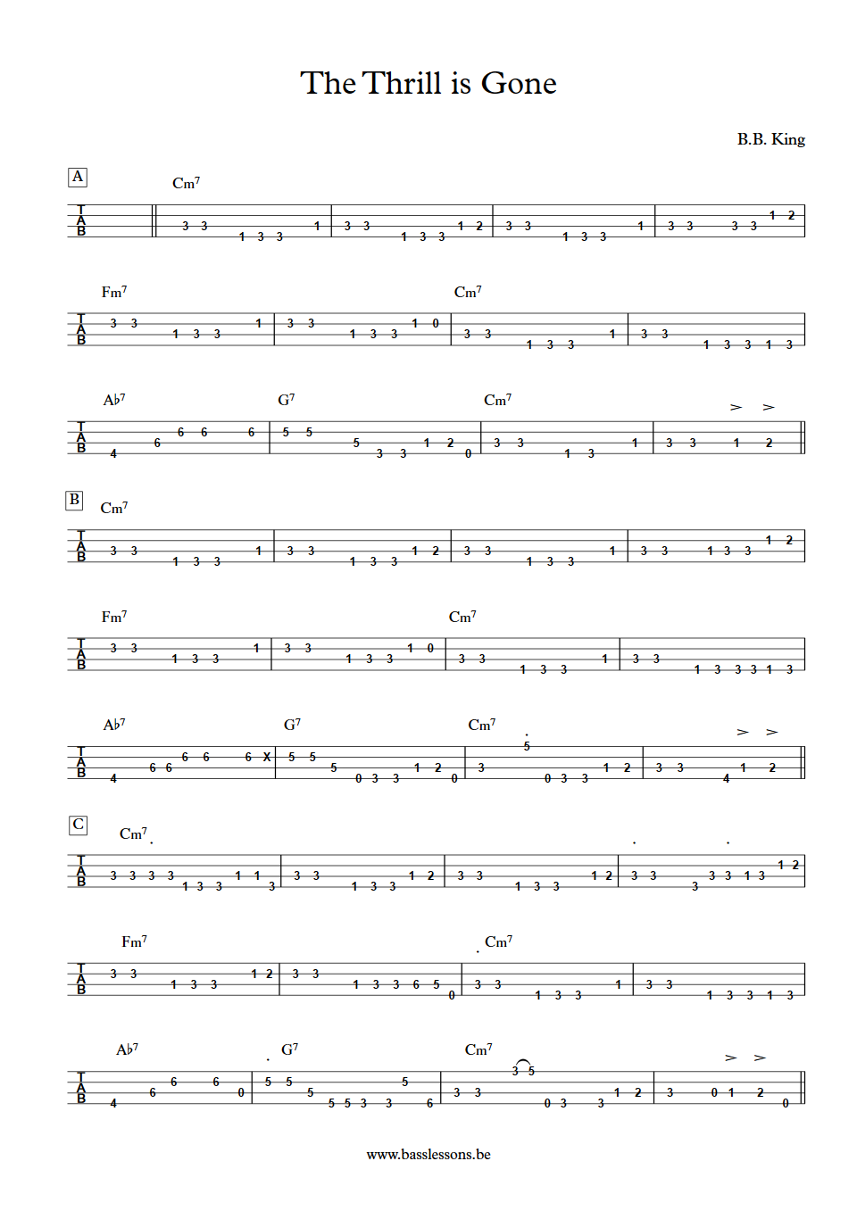 BB KIng The Thrill is gone Bass tab