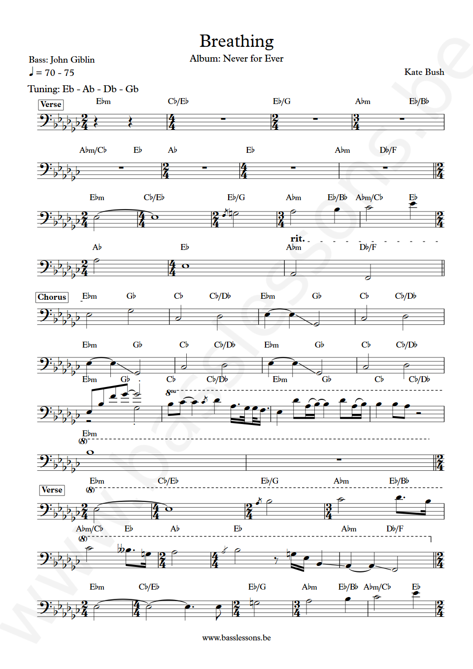 Kate Bush Breathing John Giblin Bass Transcription