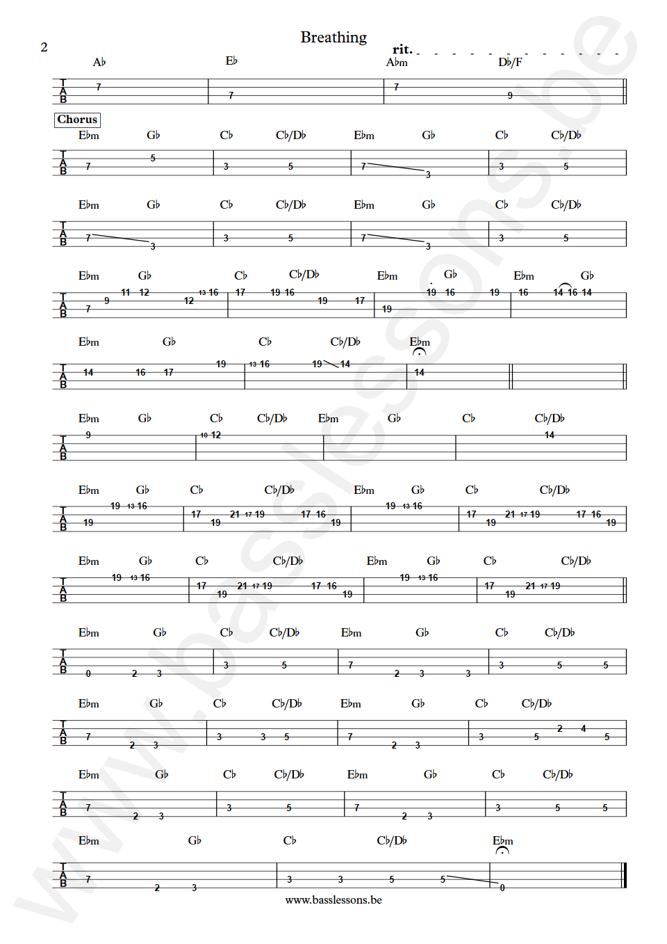 Kate Bush Breathing John Giblin Bass Tab part 2