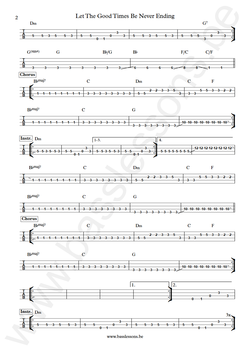 The Charlatans Let The Good Times Be Never Ending Martin Blunt Bass Tab part 2