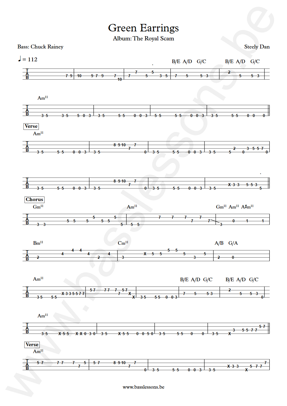 Steely Dan Green Earrings Chuck Rainey Bass Tab