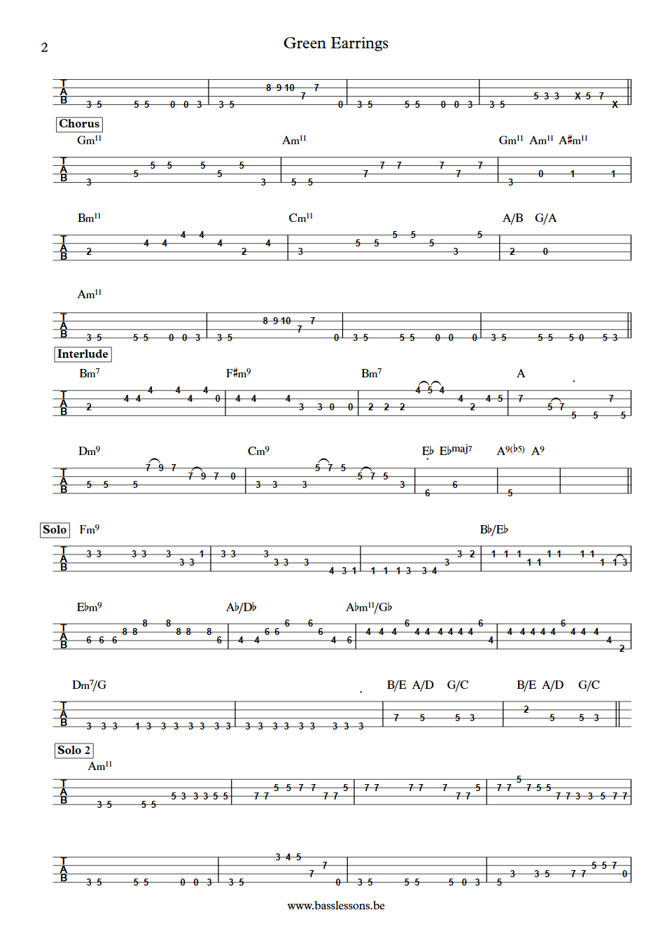 Steely Dan Green Earrings Chuck Rainey Bass Tab part 2