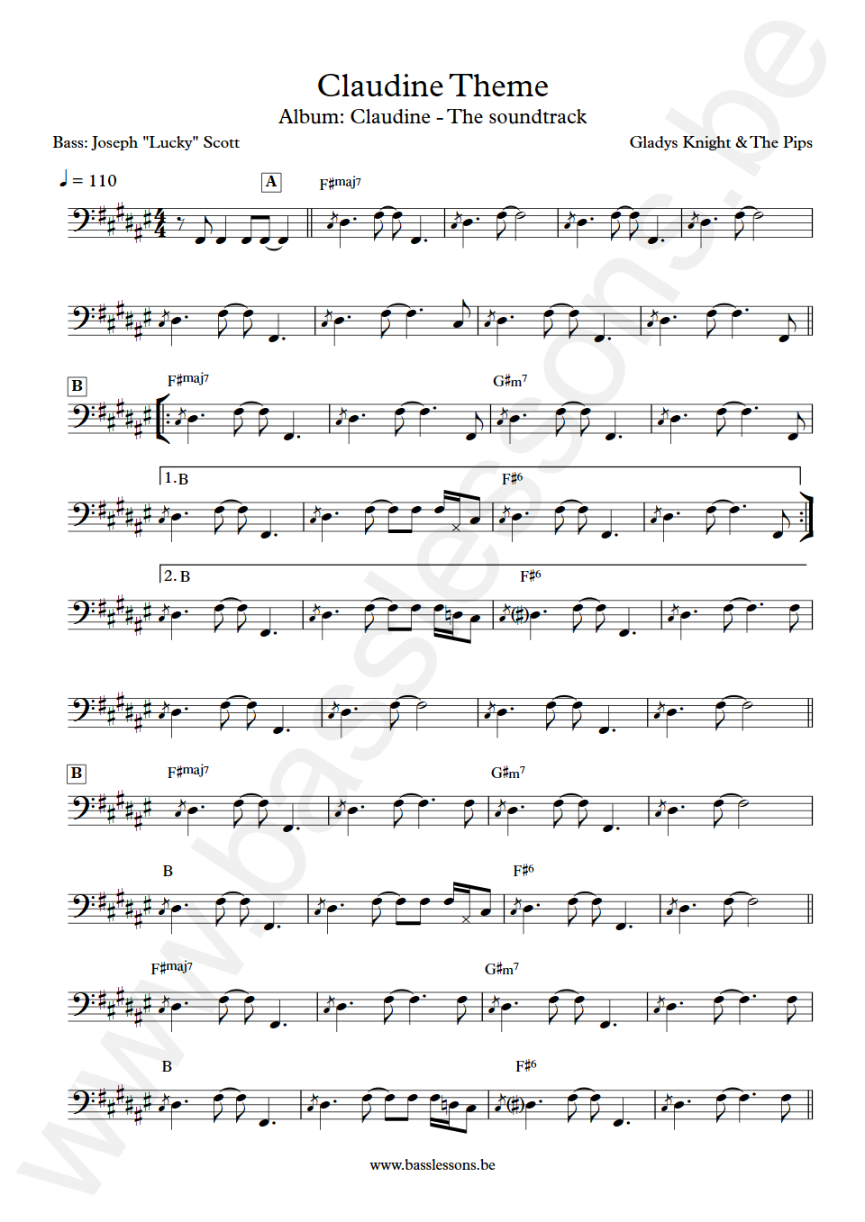 Gladys Knight and The Pips Claudine Theme Joseph Lucky Scott Bass Transcription