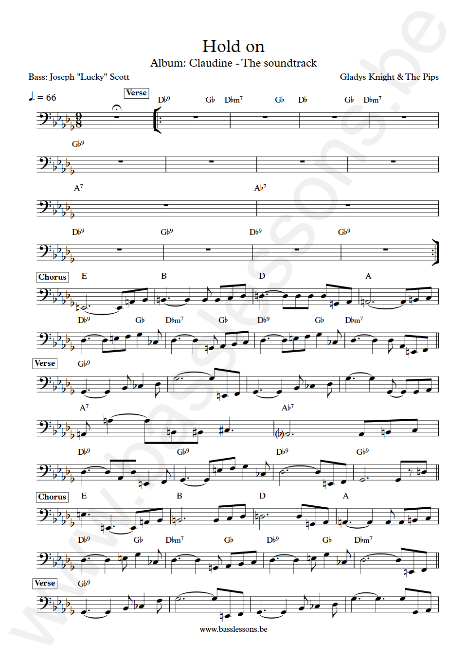 Gladys Knight and The Pips Hold on Joseph Lucky Scott Bass Transcription