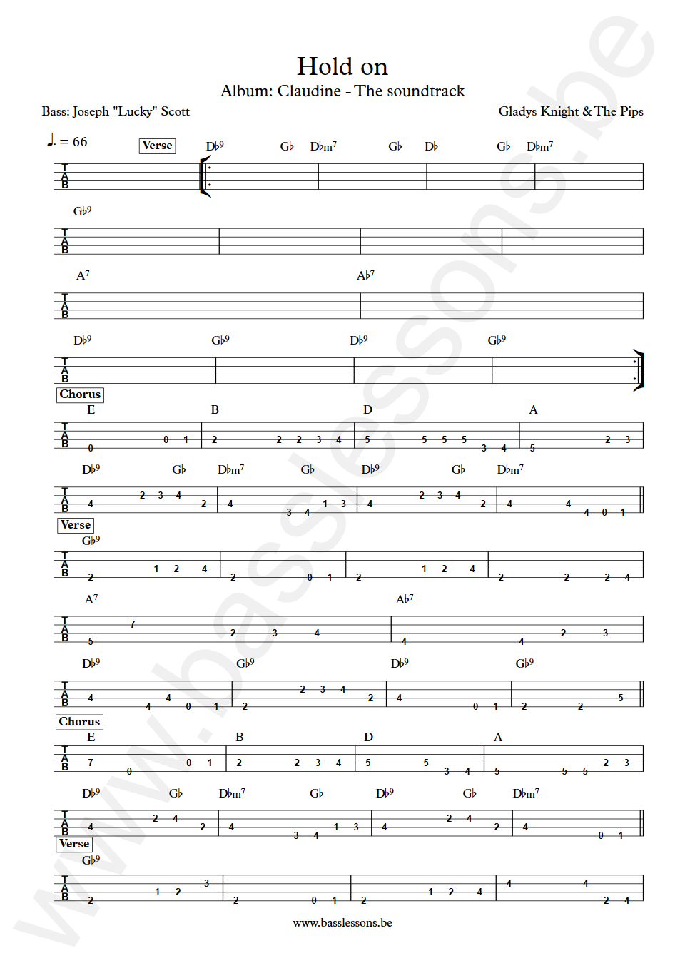 Gladys Knight and The Pips Hold on Joseph Lucky Scott Bass Tab