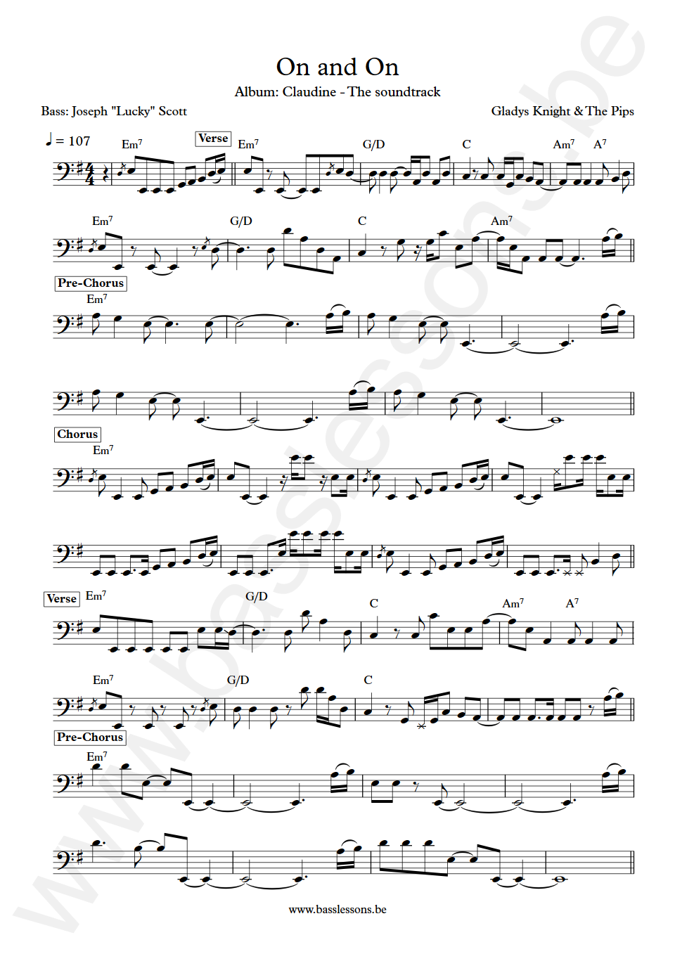 Gladys Knight and The Pips On and on Joseph Lucky Scott Bass Transcription