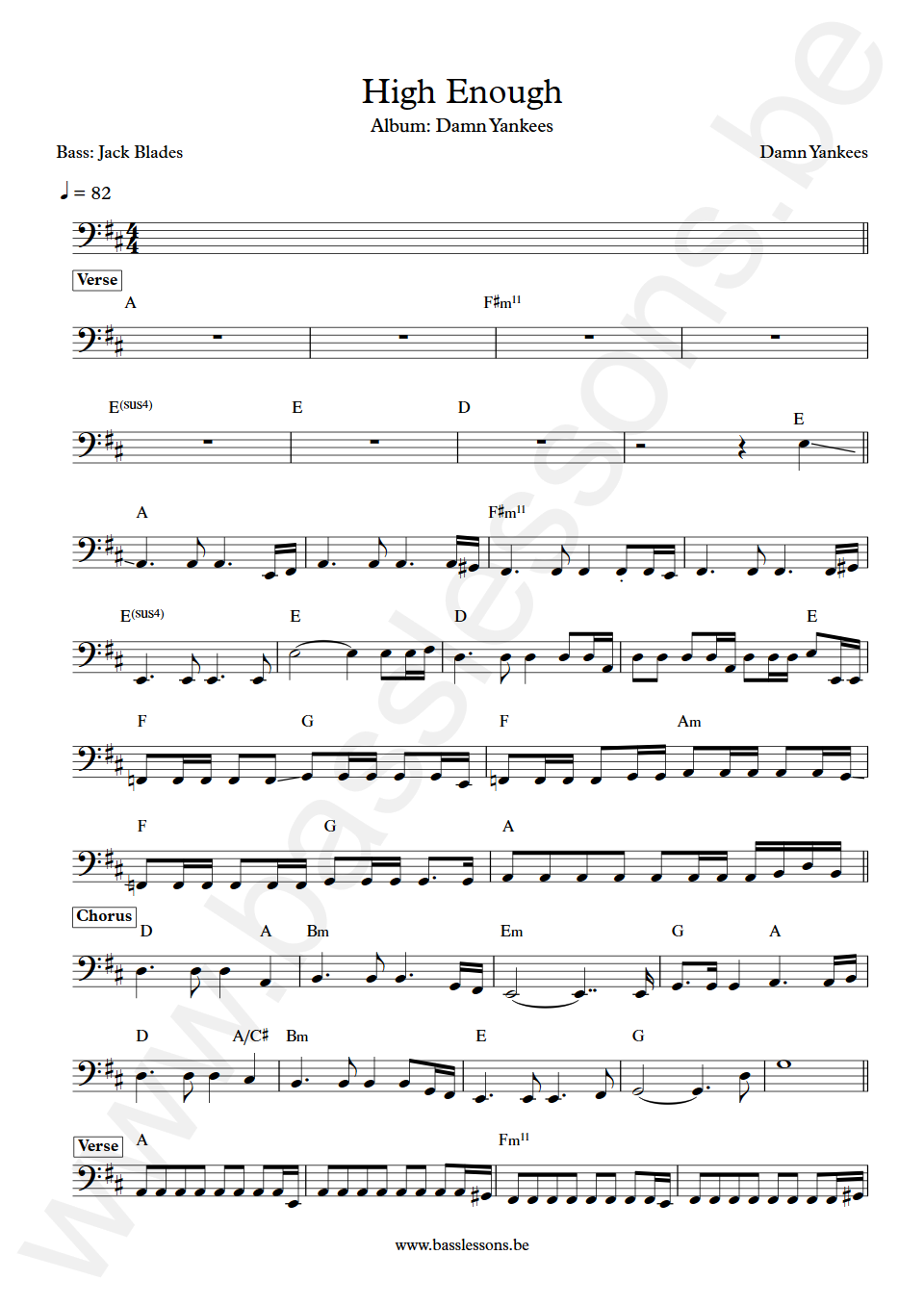 Damn Yankees High Enough Jack Blades Bass Transcription