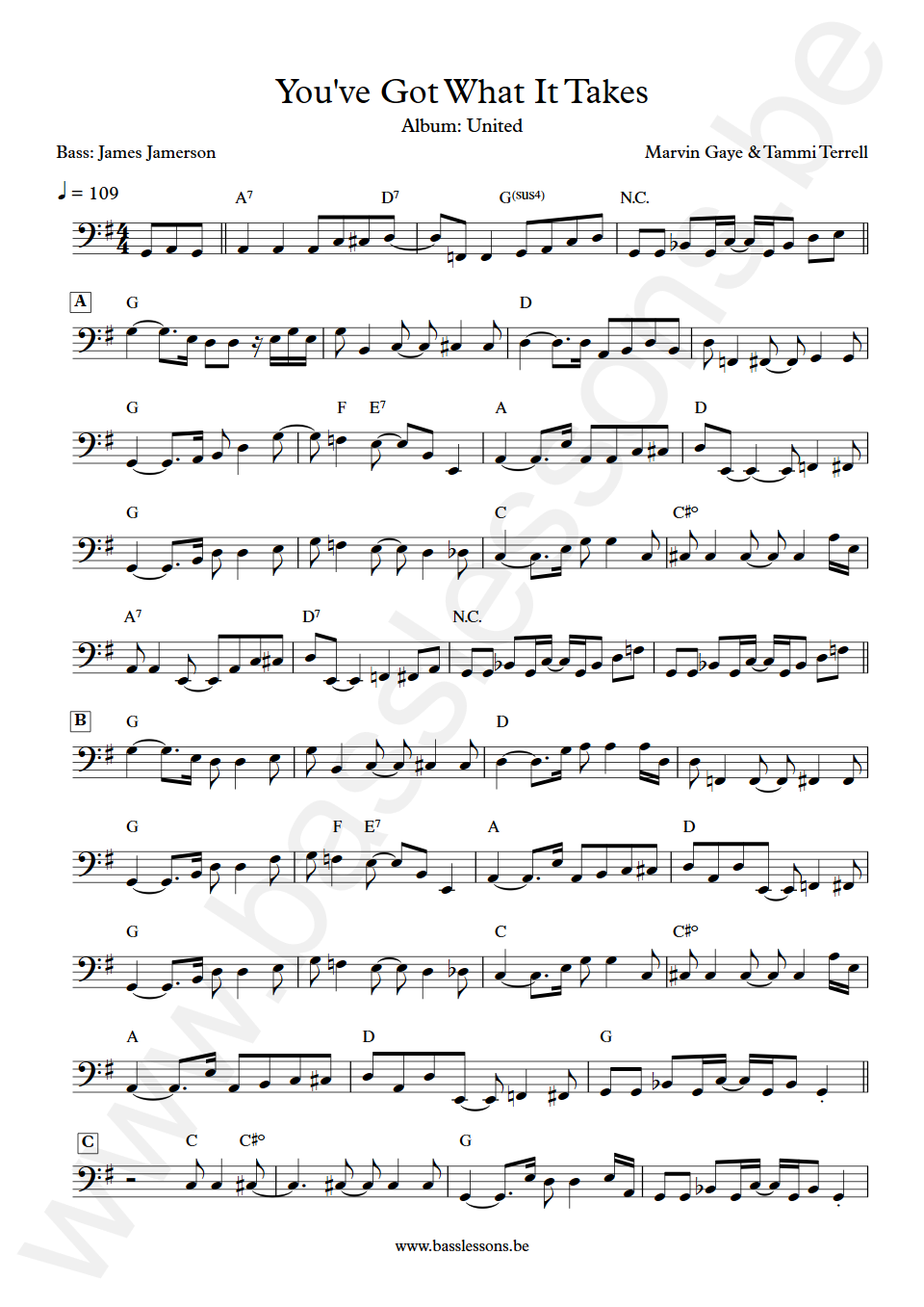 Marvin Gaye Tammi Terrell You've Got What It Takes James Jamerson Bass Transcription