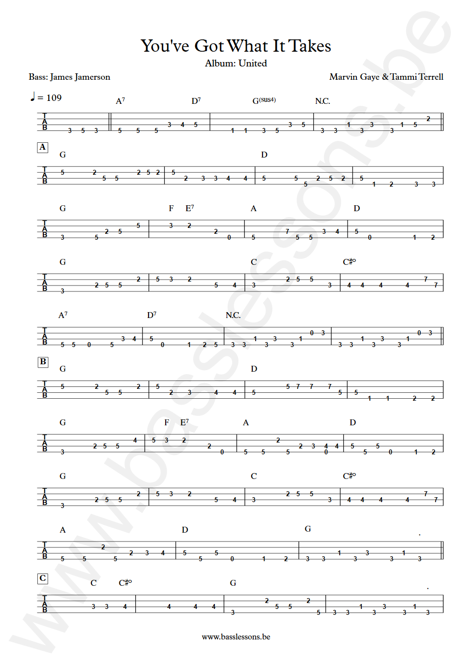 Marvin Gaye Tammi Terrell You've Got What It Takes James Jamerson Bass Tab