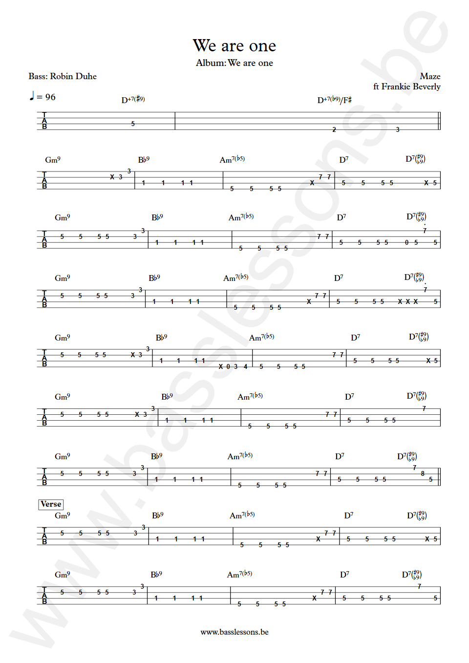 Maze We are one Robin Duhe Bass Tab