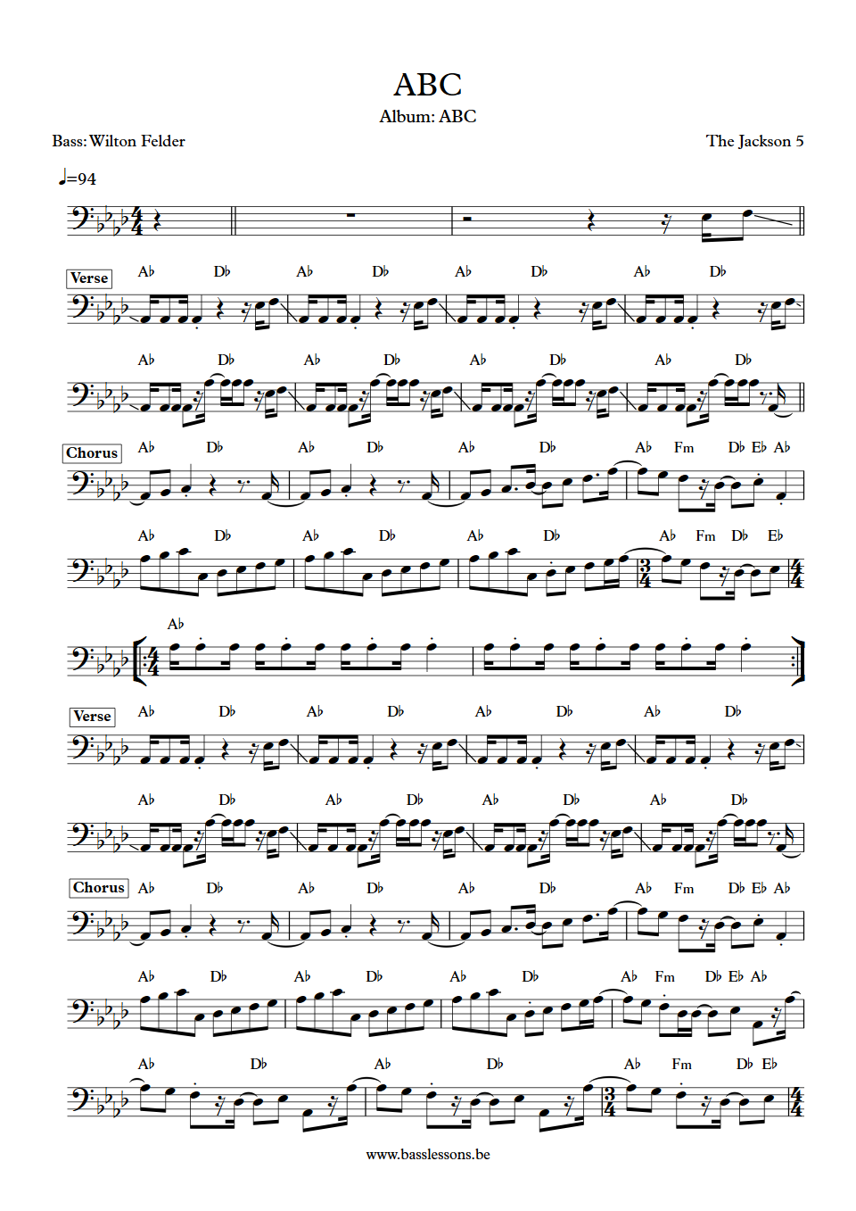 Jackson 5  Wilton Felder ABC bass Transcription