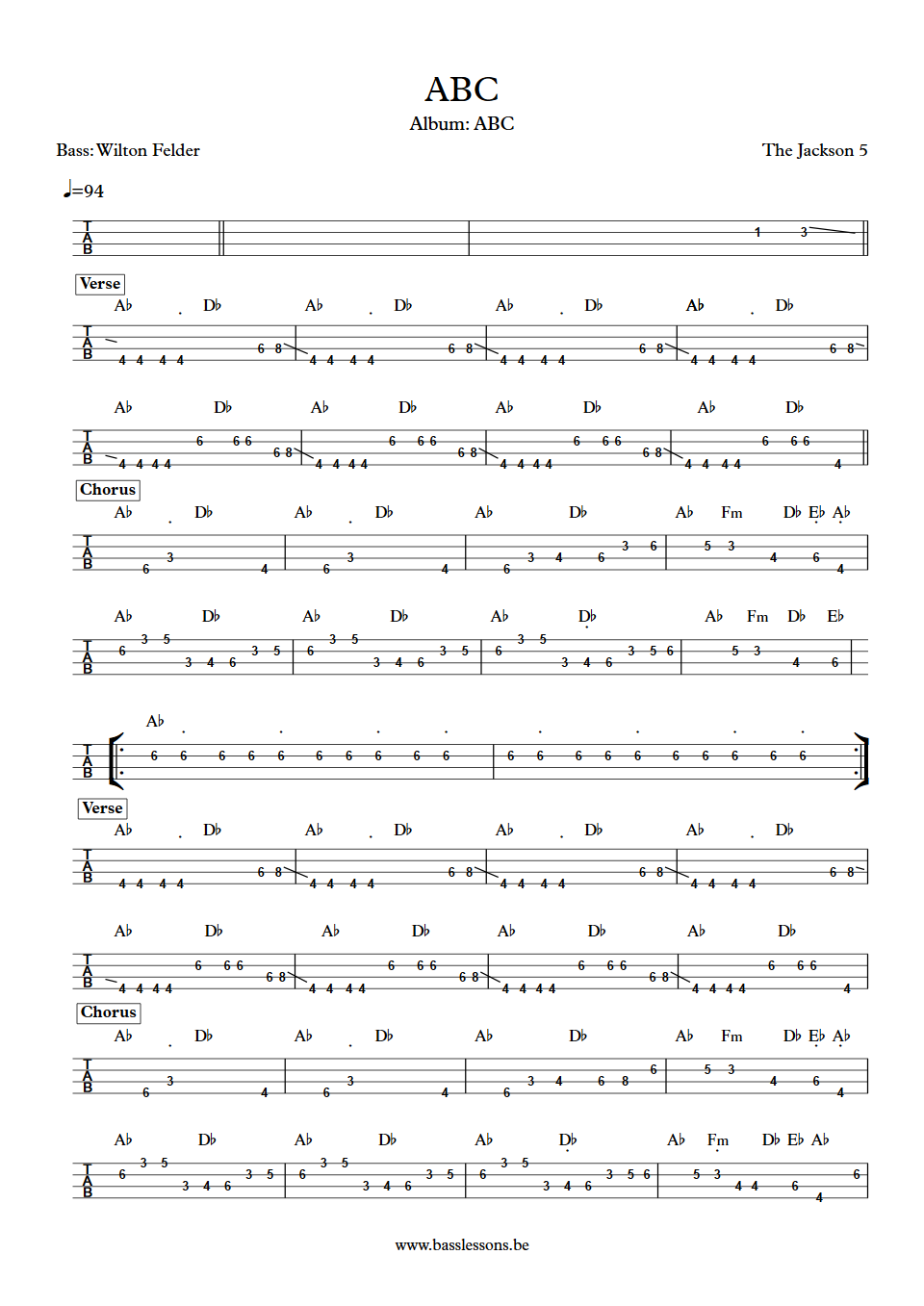 Jackson 5  Wilton Felder ABC bass Tab
