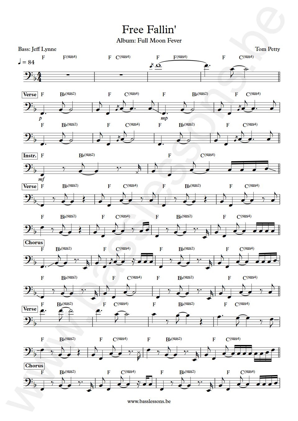 Tom Petty Free Fallin Jeff Lynne Bass Transcription