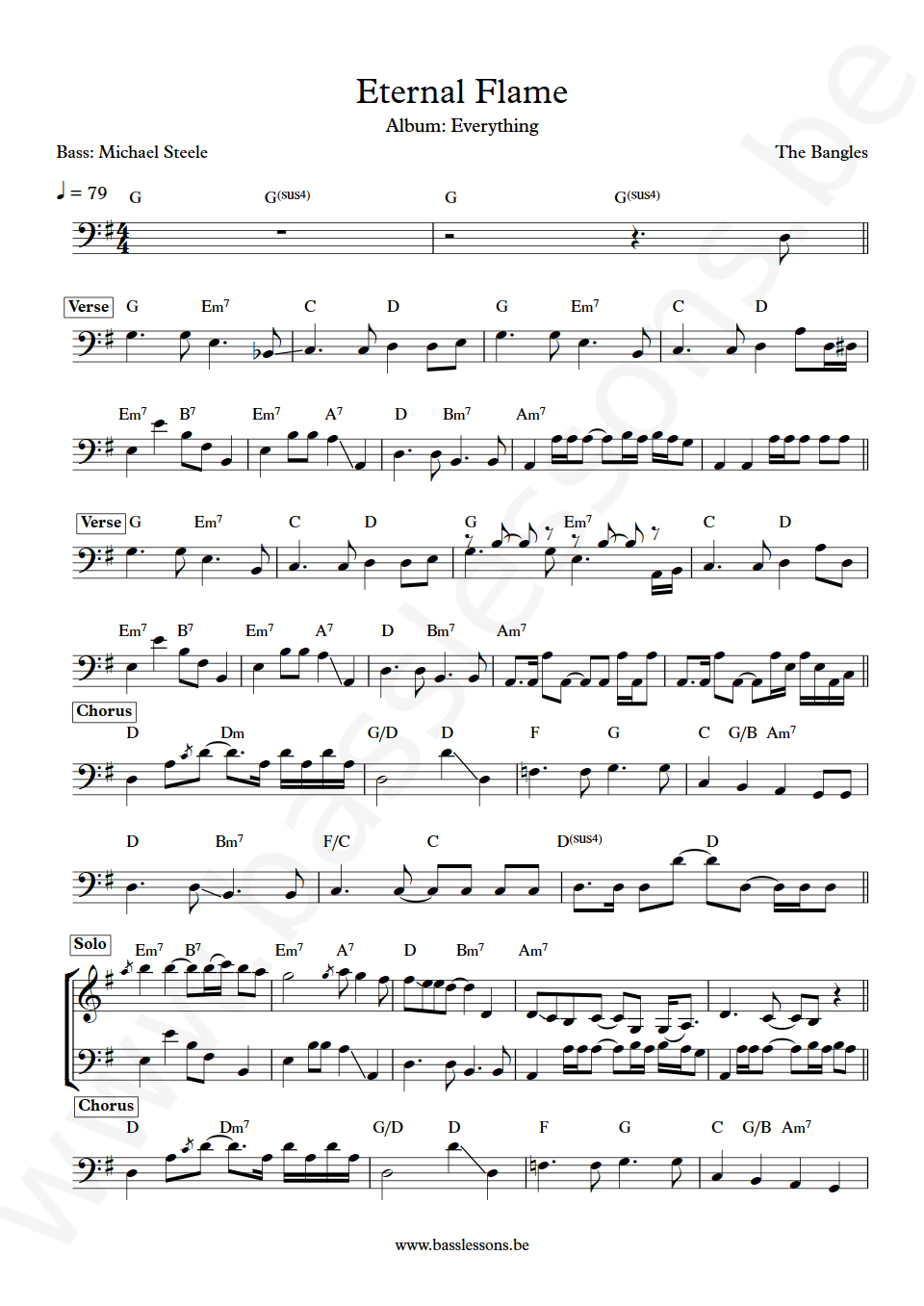 The Bangles Eternal Flame Michael Steele Bass Transcription