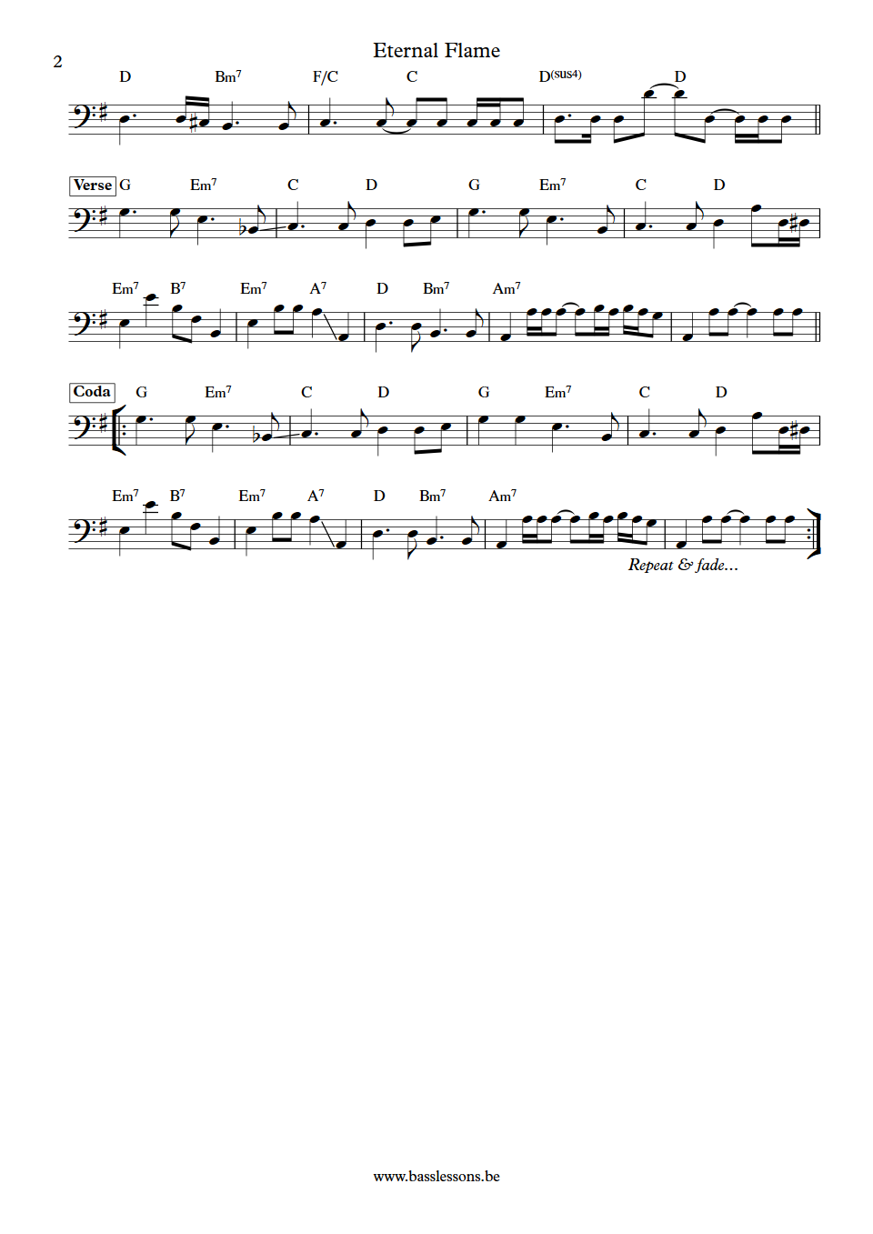 The Bangles Eternal Flame Michael Steele Bass Transcription part 2