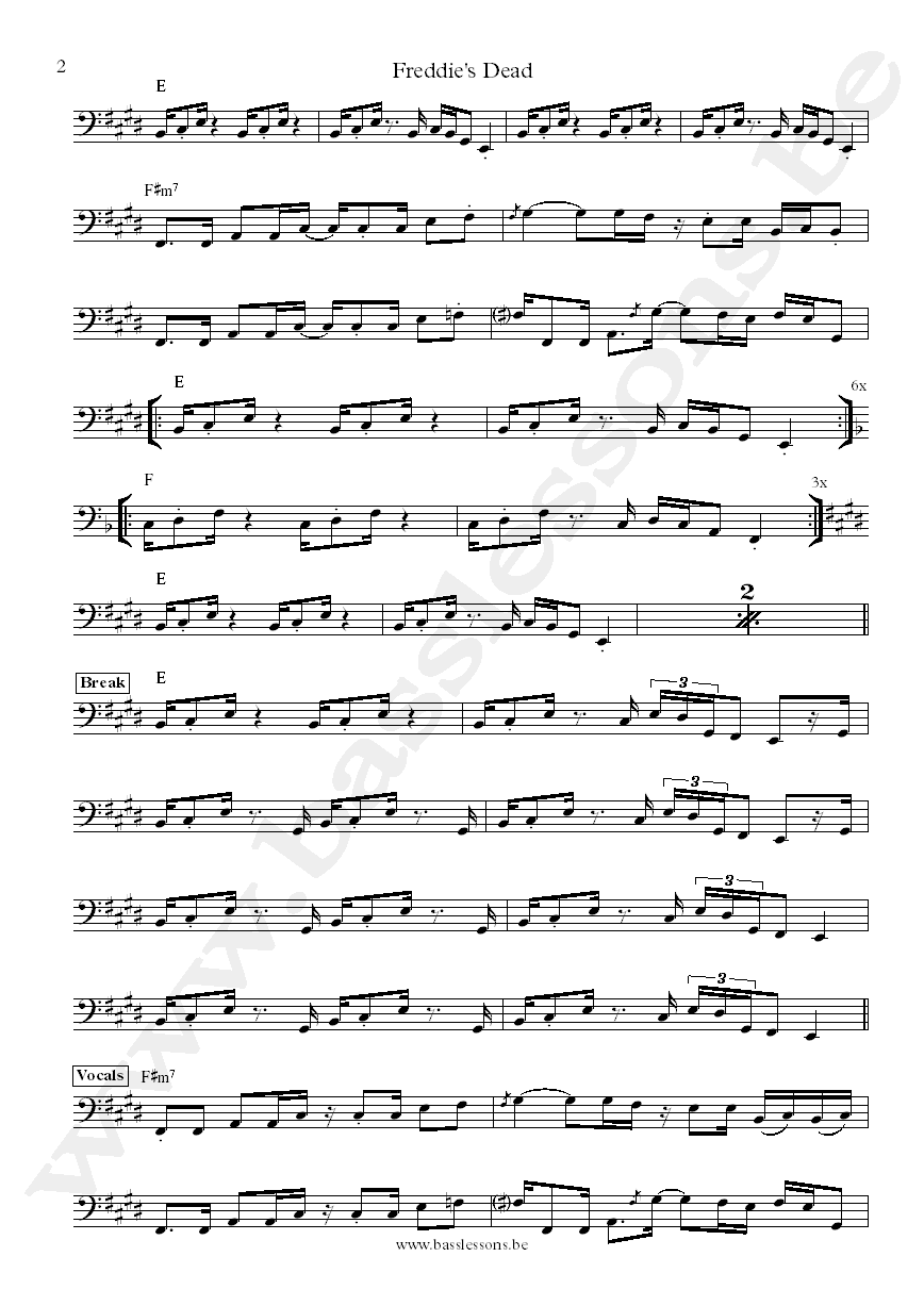 Curtis Mayfield Freddie's dead Joseph Lucky Scott Bass Transcription part 2