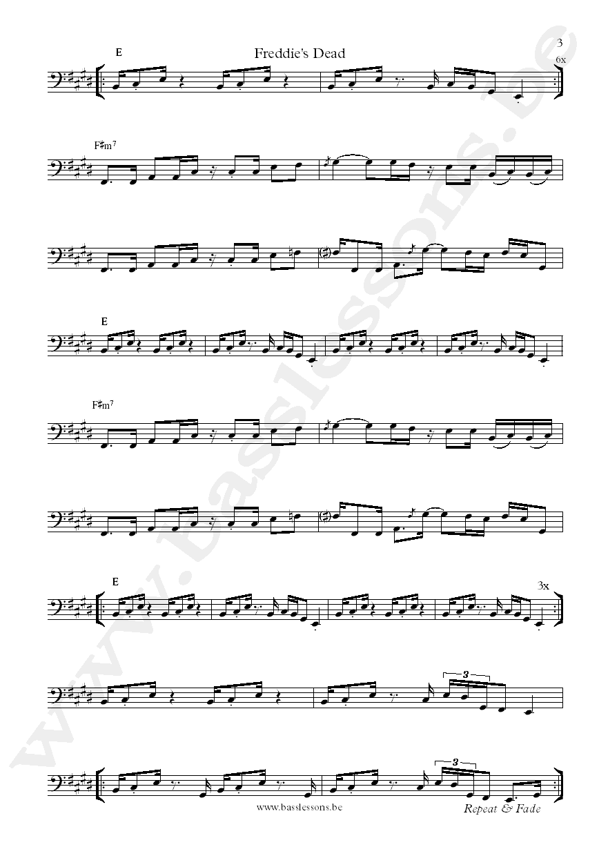 Curtis Mayfield Freddie's dead Joseph Lucky Scott Bass Transcription part 3