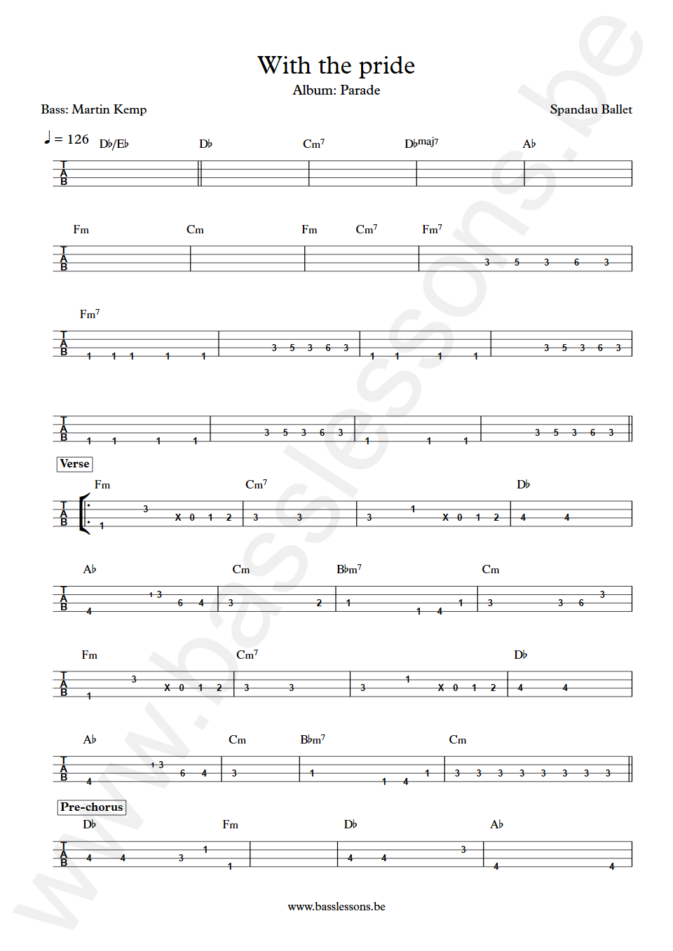 Spandau Ballet With the pride Martin Kemp Bass Tablature