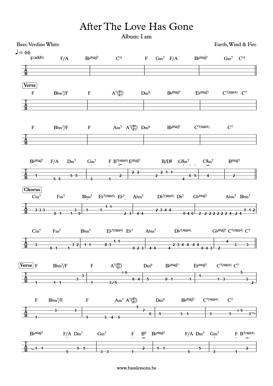 Earth, Wind & Fire After The Love Has Gone Verdine White Bass Tab