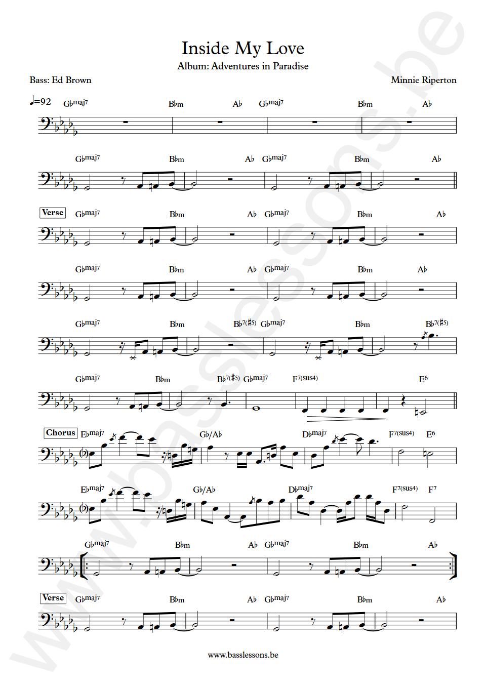 Minnie Riperton Inside My Love Ed Brown Bass Transcription