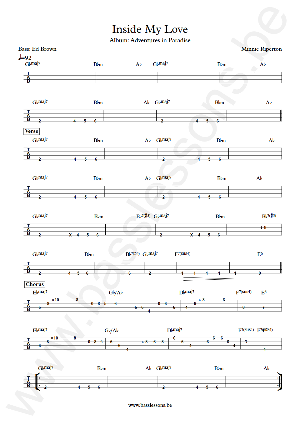 Minnie Riperton Inside My Love Ed Brown Bass Tabs