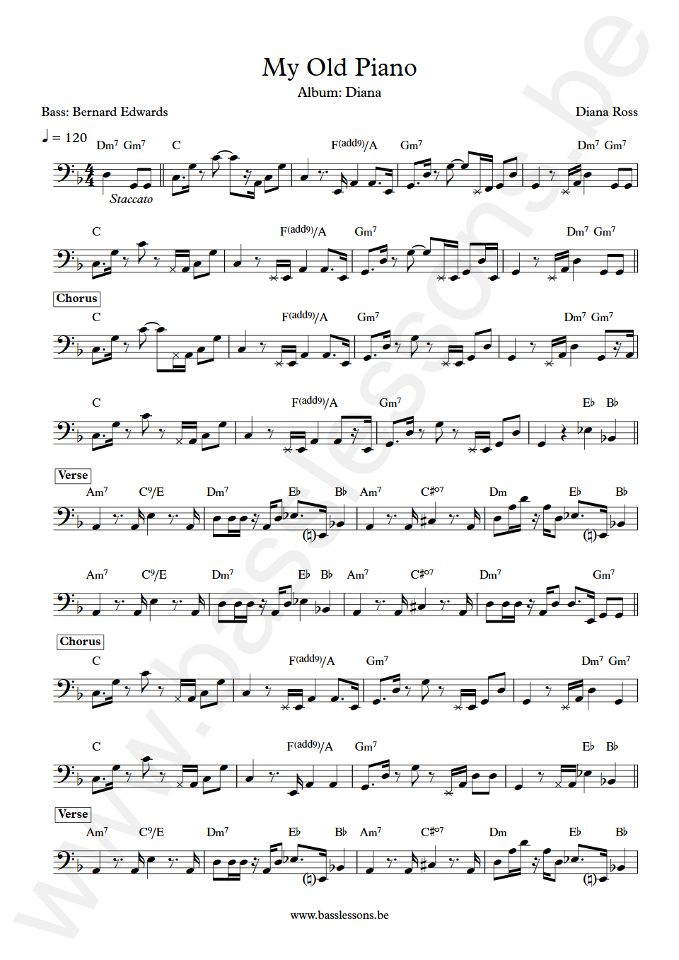 Diana Ross My Old Piano Bernard Edwards Bass Transcription