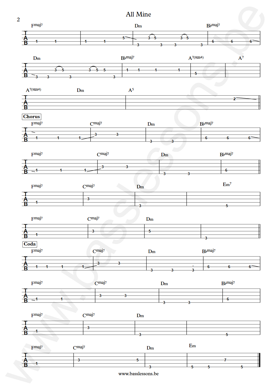 Lolli Wren All Mine Bass Tab part 2