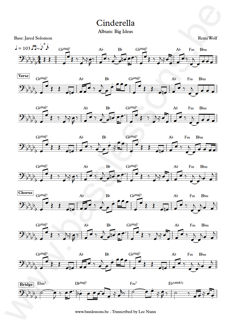 Remi Wolf Cinderella Jared Solomon Bass Transcription